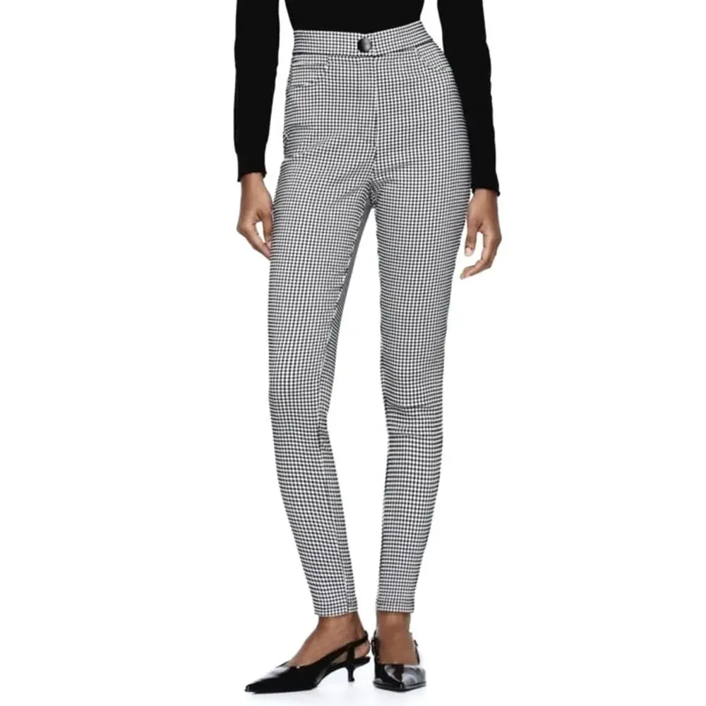 Zara Houndstooth High Rise Skinny Dress Pant Legging Size Medium